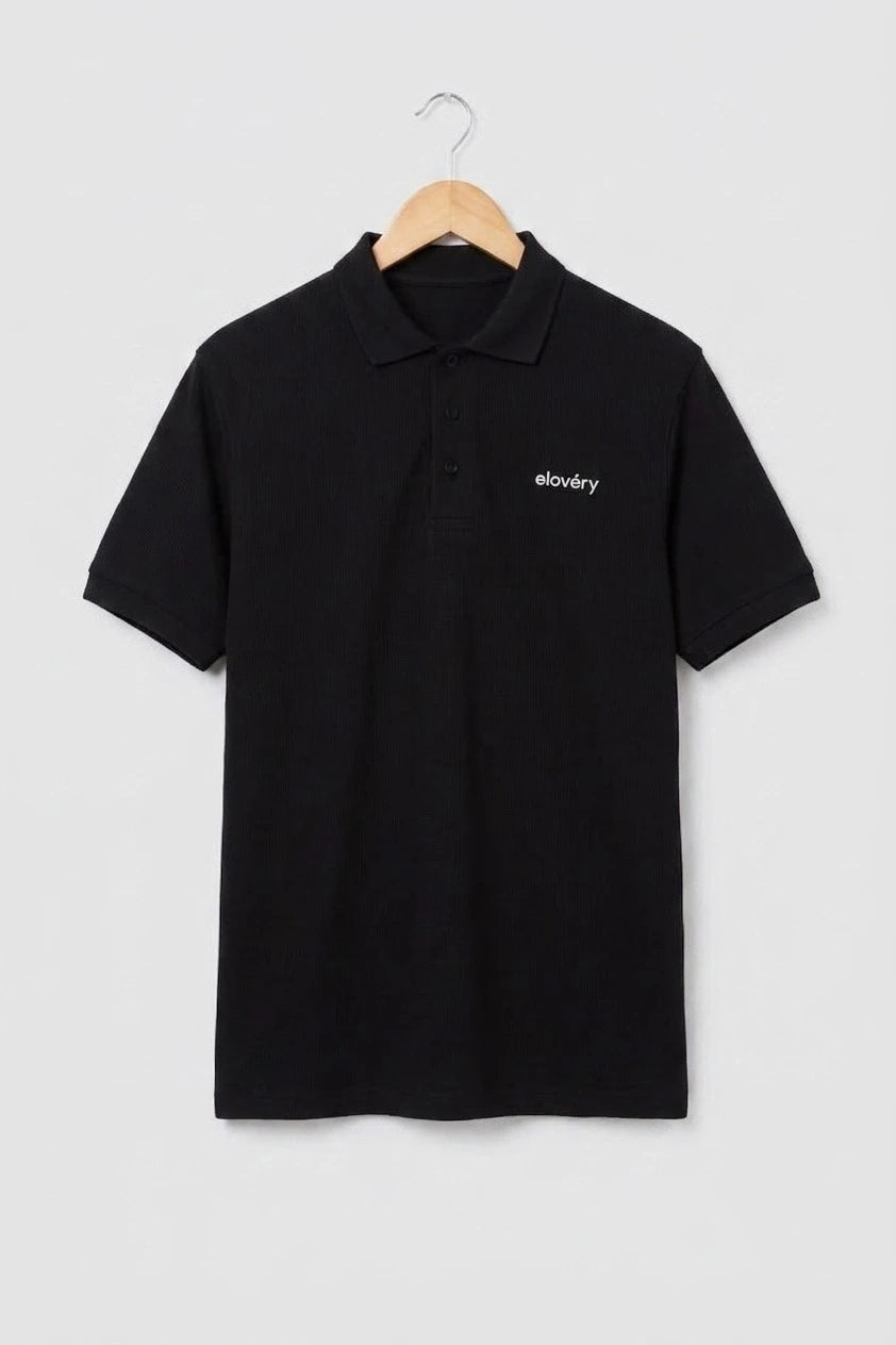 Men’s Black Rib-Knit Polo Shirt