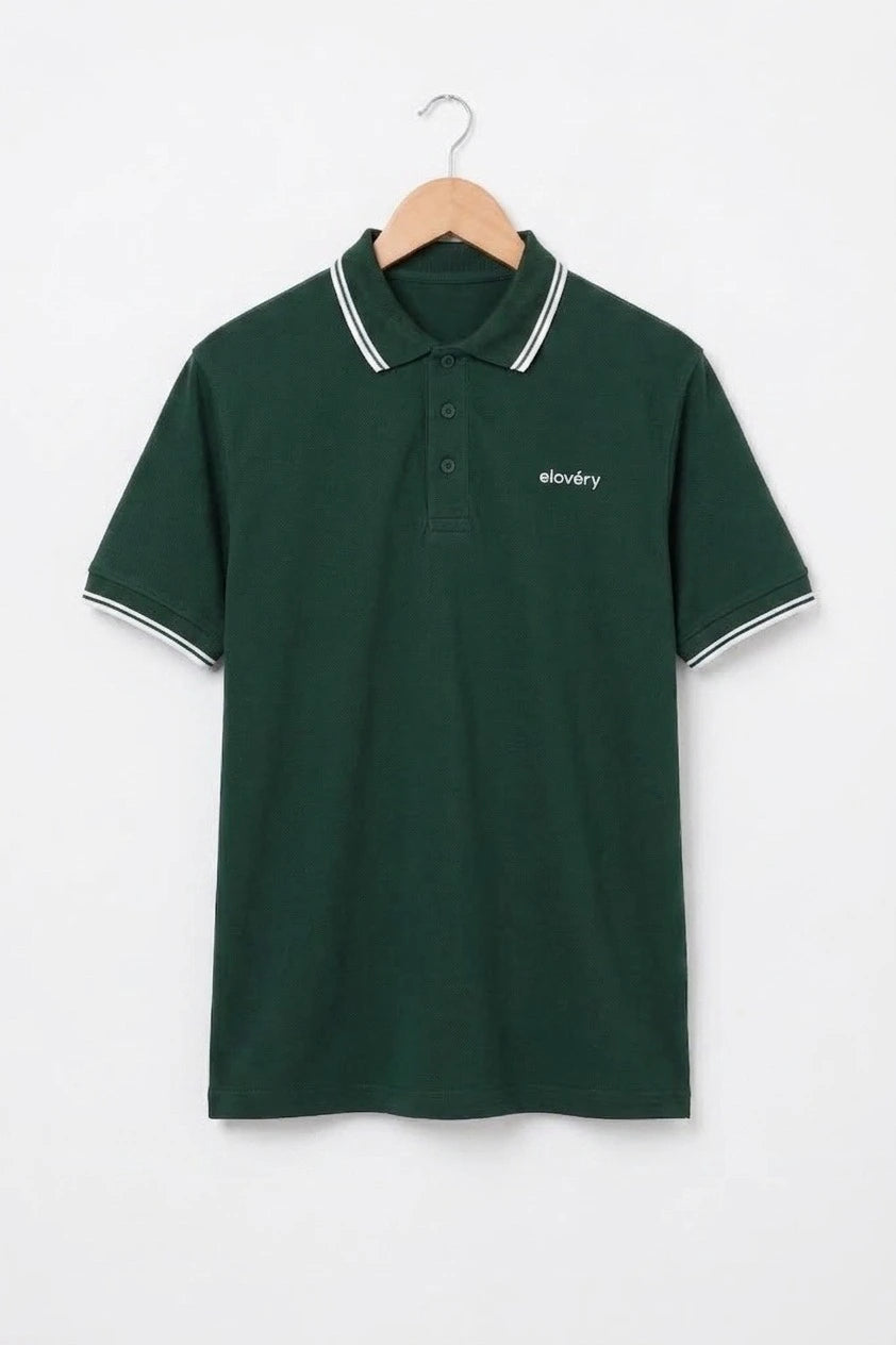 Men’s Green Rib-Knit Tipped Collar Polo Shirt