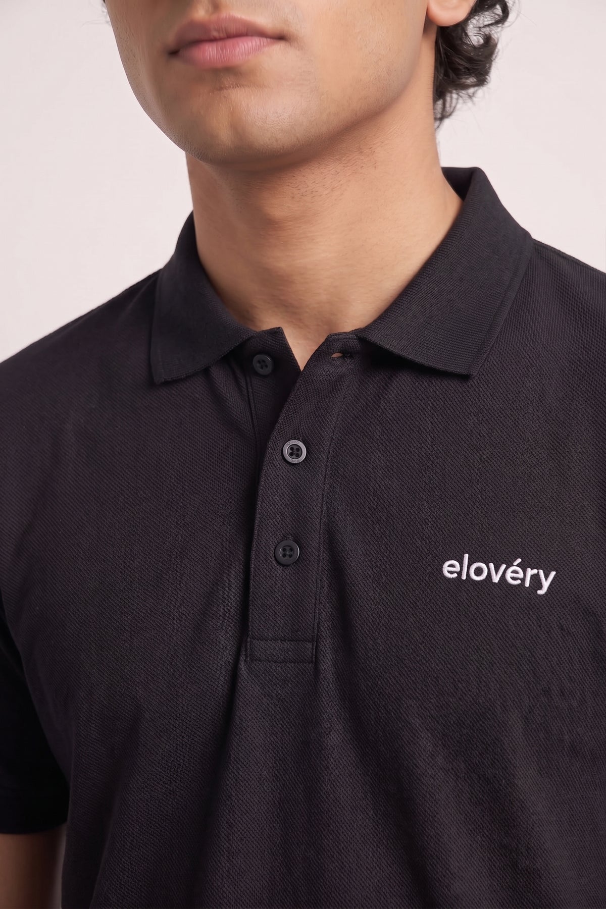 Men’s Black Rib-Knit Polo Shirt
