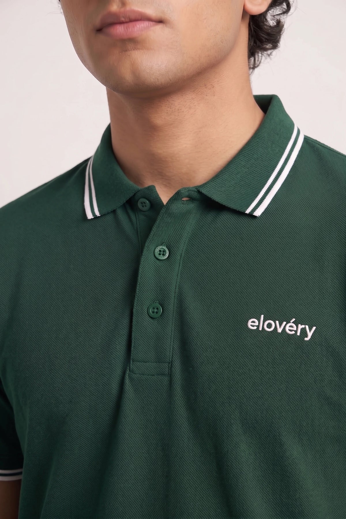 Men’s Green Rib-Knit Tipped Collar Polo Shirt