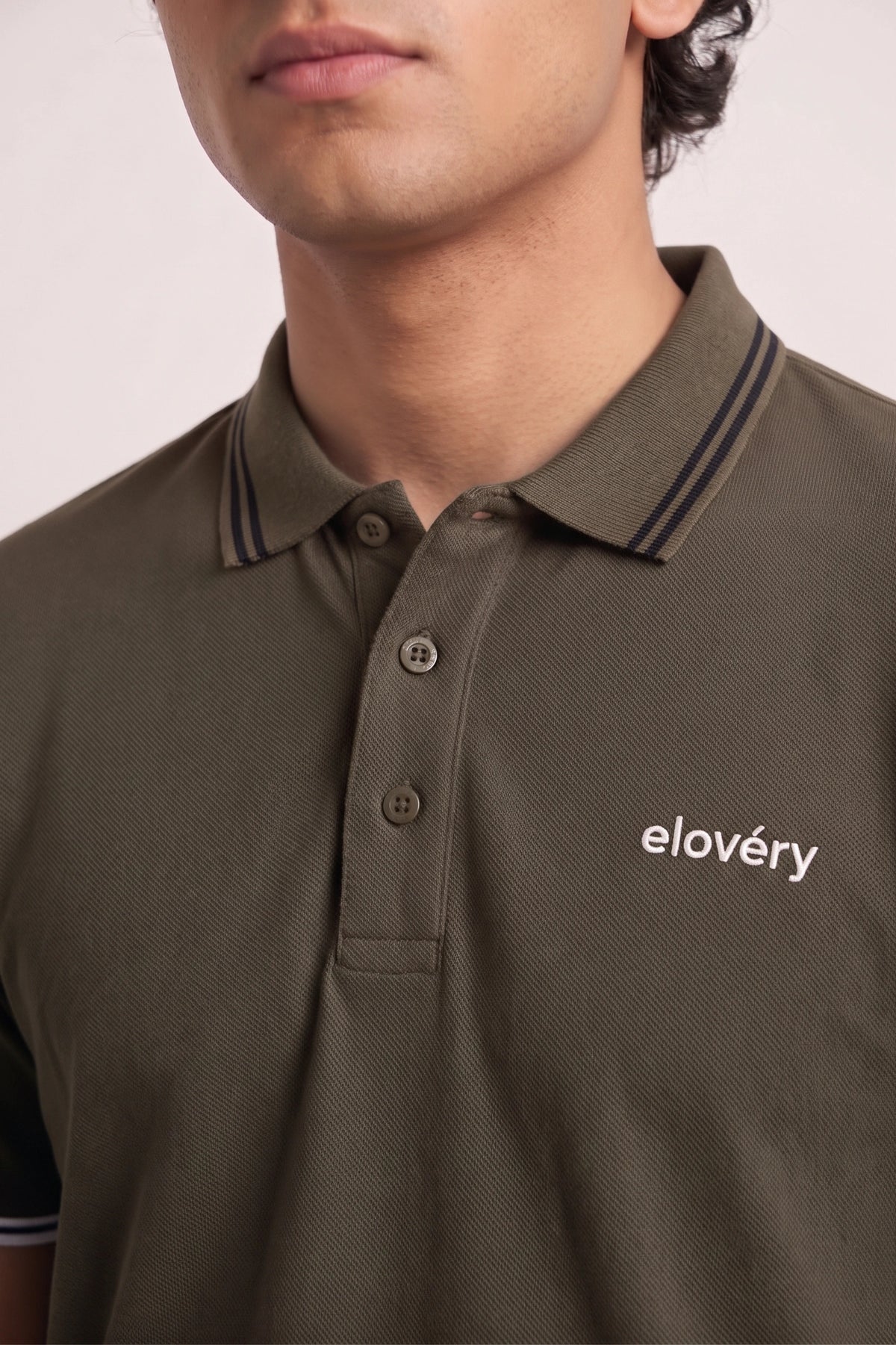 Men’s Brown Rib-Knit Tipped Collar Polo Shirt