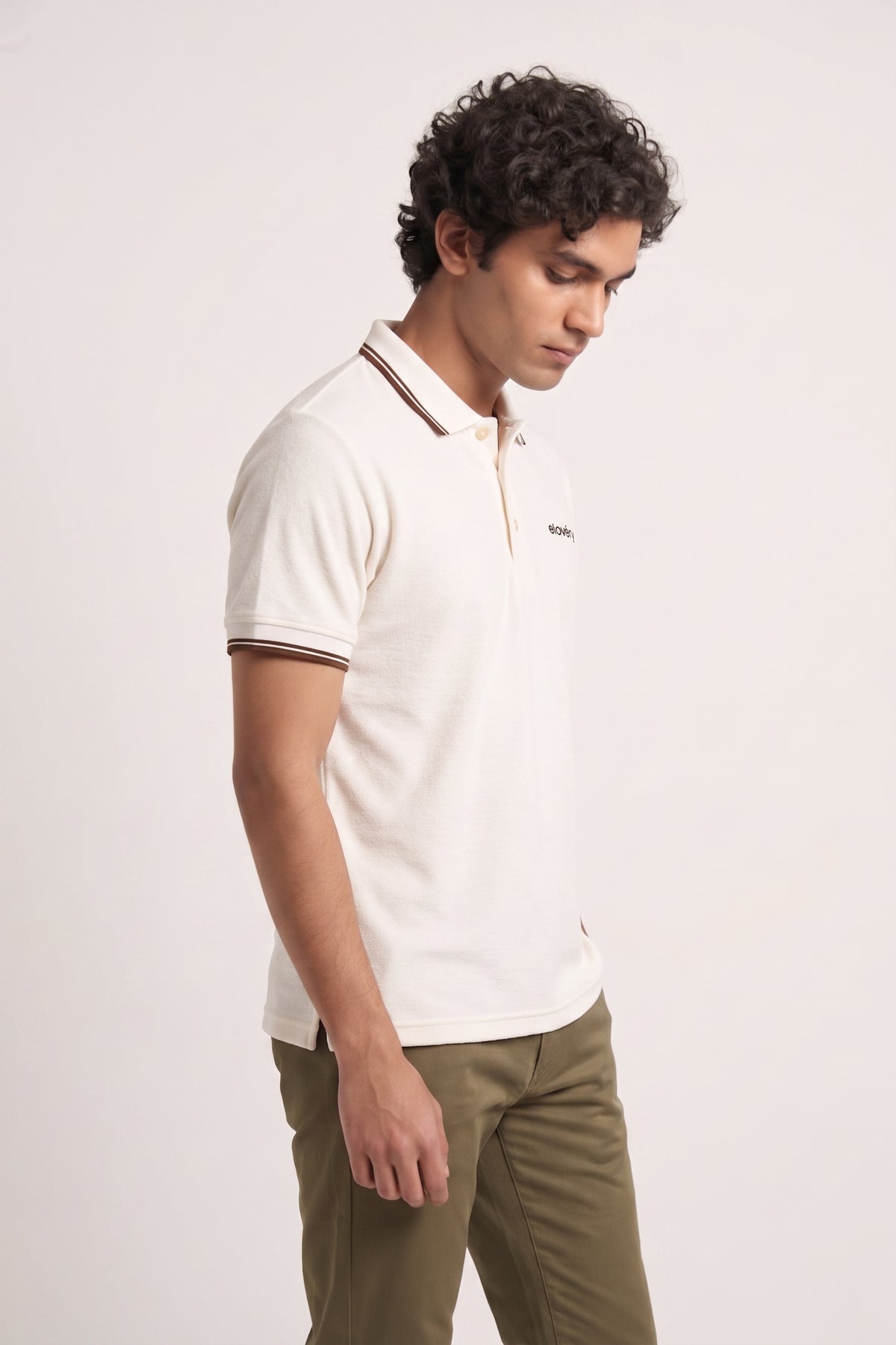 Men’s White Rib-Knit Tipped Collar Polo Shirt