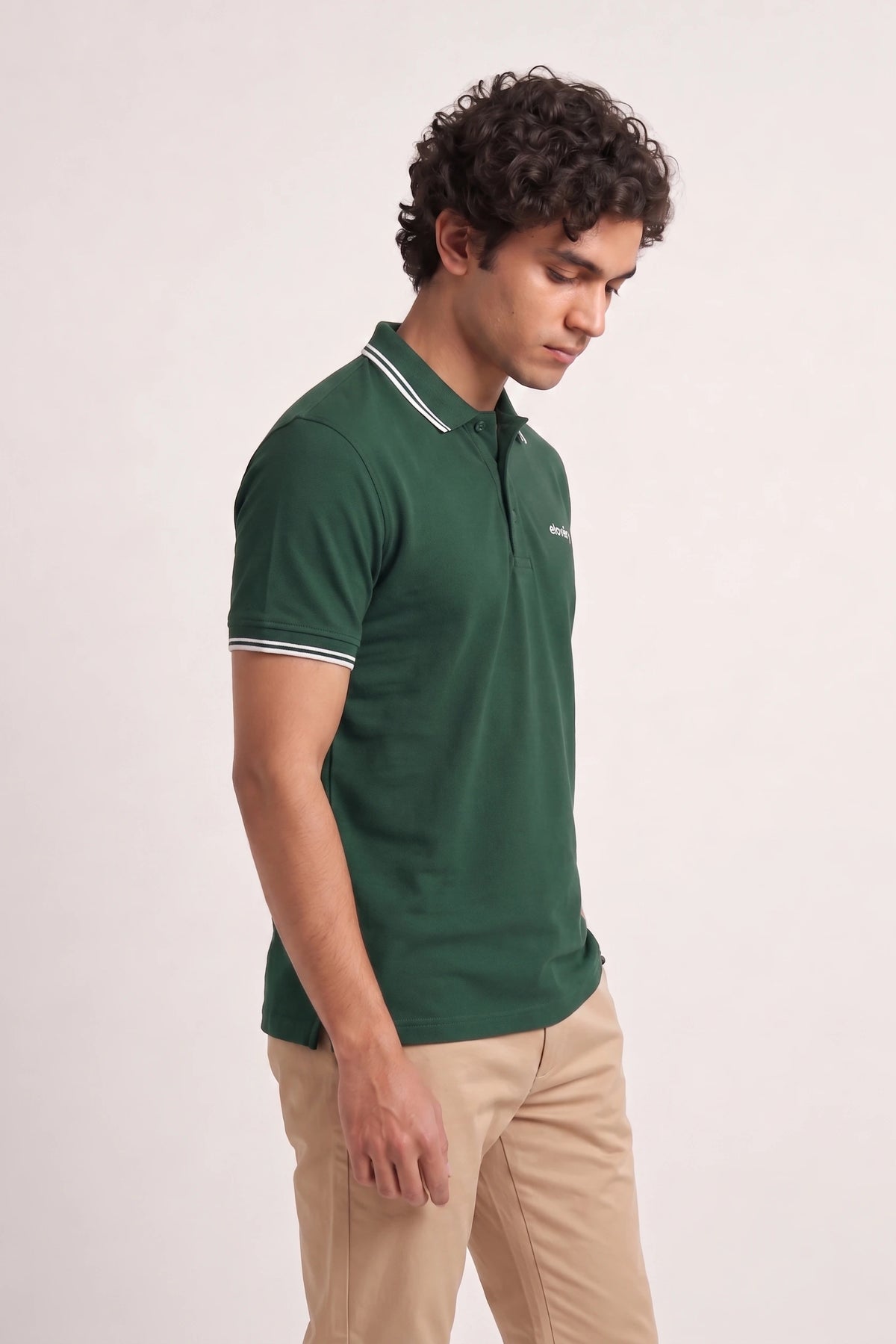 Men’s Green Rib-Knit Tipped Collar Polo Shirt