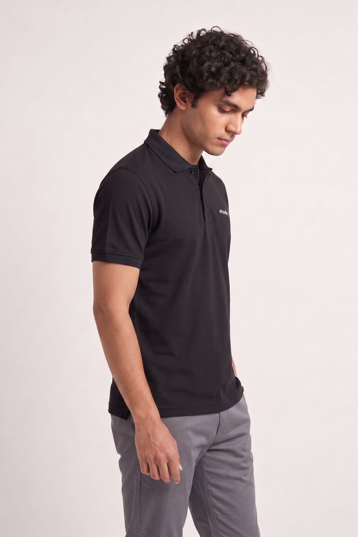 Men’s Black Rib-Knit Polo Shirt