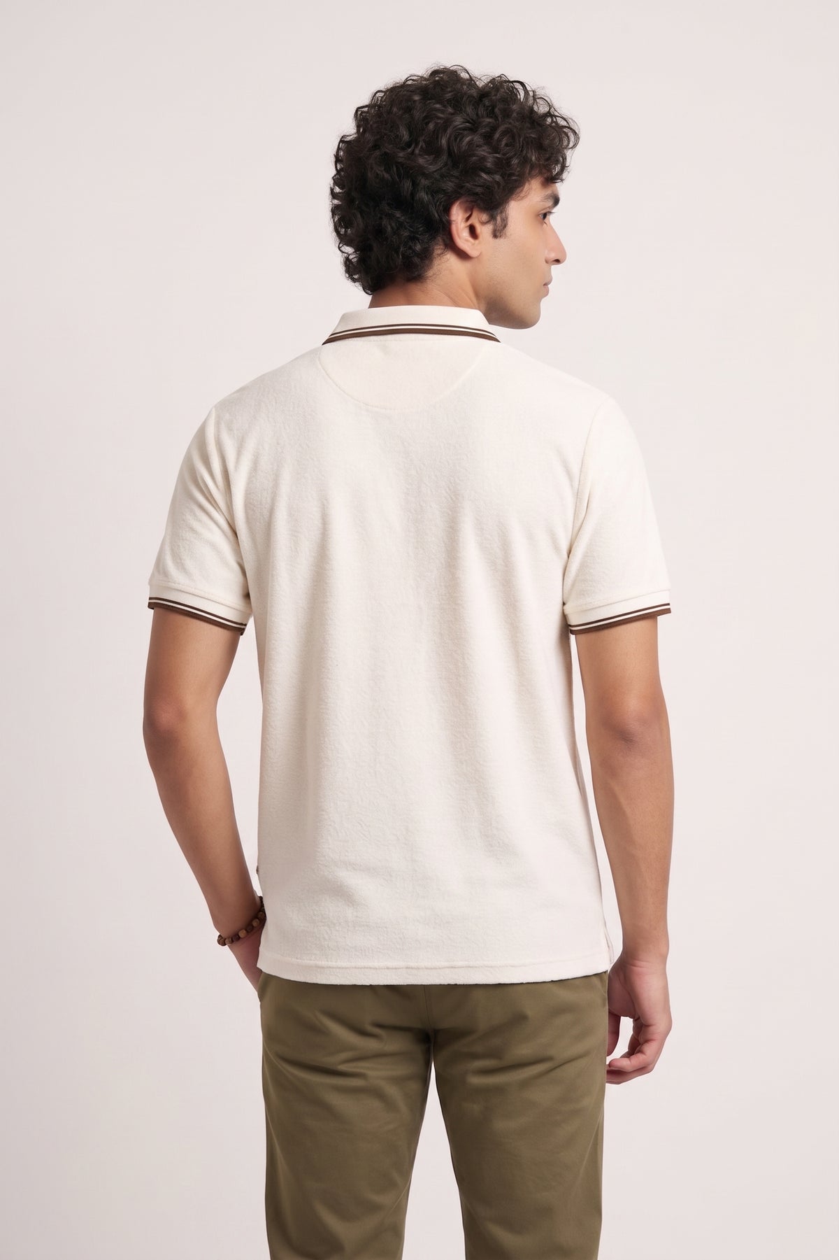 Men’s White Rib-Knit Tipped Collar Polo Shirt