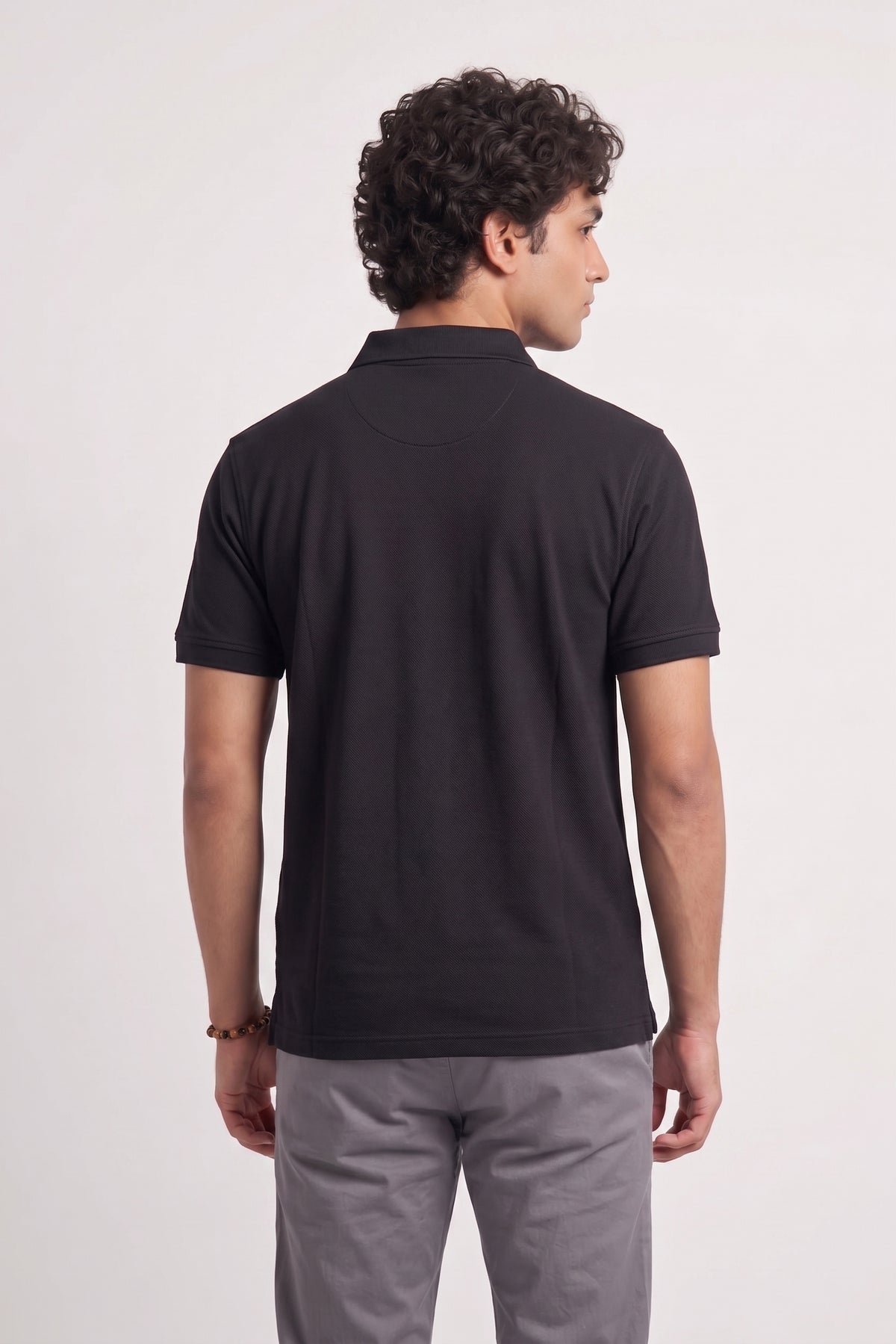Men’s Black Rib-Knit Polo Shirt