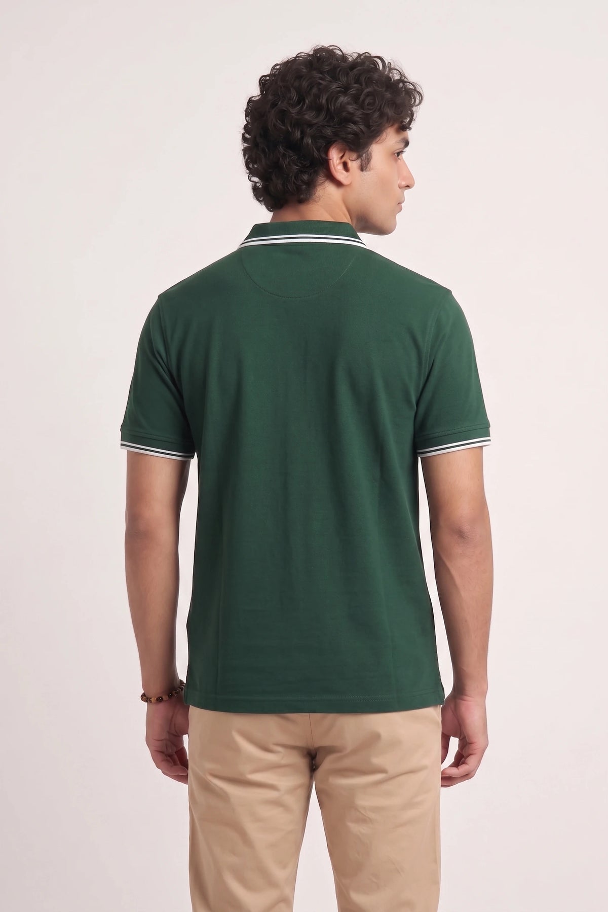 Men’s Green Rib-Knit Tipped Collar Polo Shirt