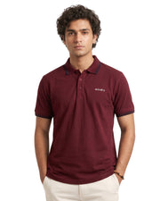 Men’s Maroon Rib-Knit Polo Shirt