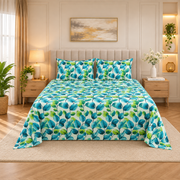 ELOVÉRY Botanical Leaf Print Double Bedsheet Set with 2 Pillowcases – 3 Piece