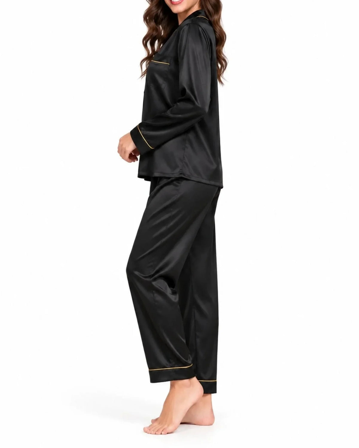 Elovery Premium Silk Nightwear Pajama Set – Black