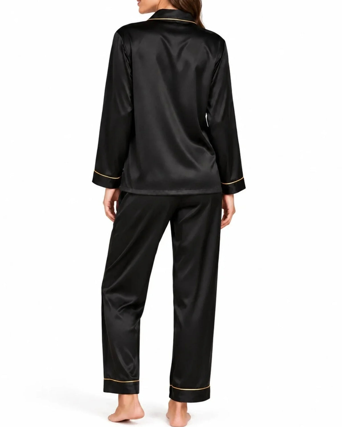 Elovery Premium Silk Nightwear Pajama Set – Black