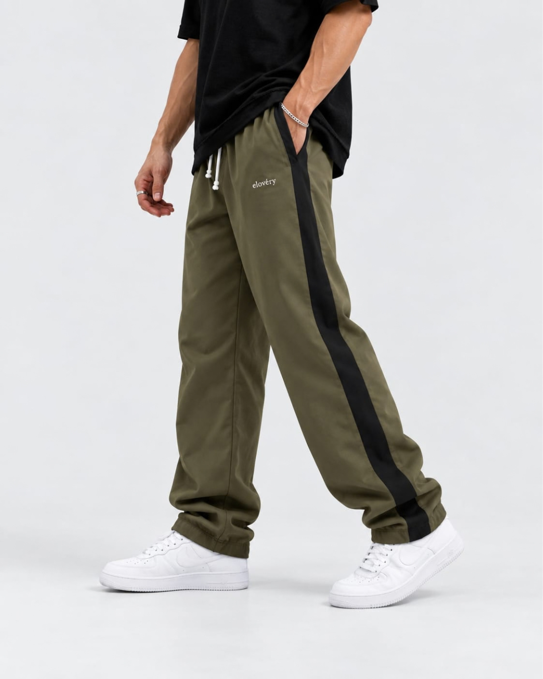 Men's Terry Jogger Trousers | Green + Black Side Strip
