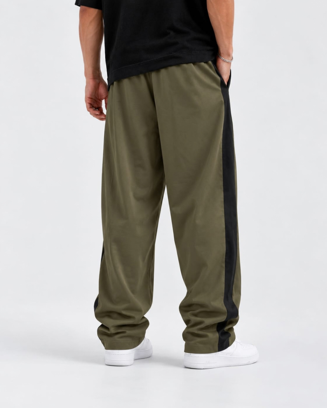Men's Terry Jogger Trousers | Green + Black Side Strip