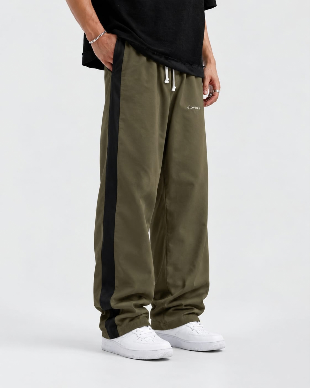 Men's Terry Jogger Trousers | Green + Black Side Strip