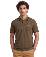 Men’s Brown Rib-Knit Tipped Collar Polo Shirt
