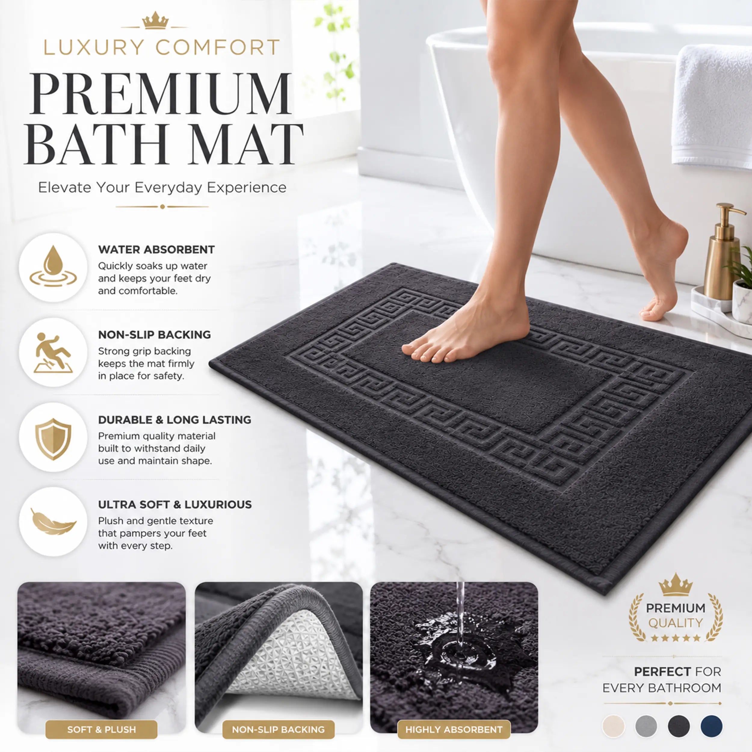 Elovery Black Bath Mat