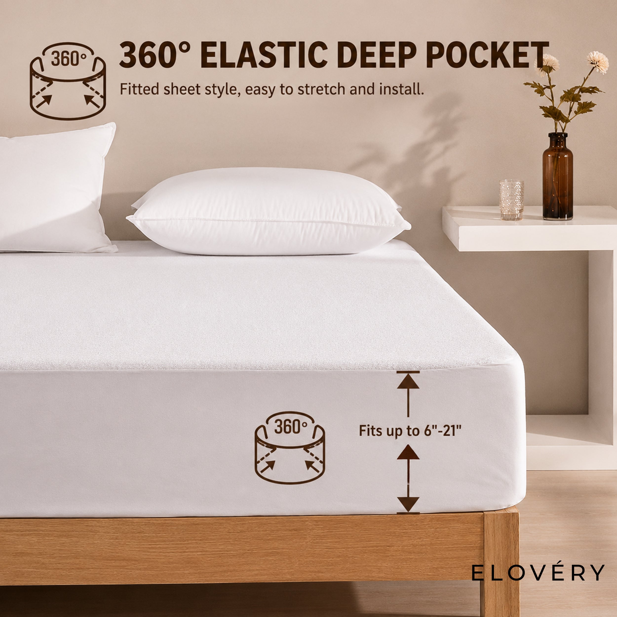 Elovery Waterproof Terry Mattress Protector – Soft Breathable Mattress Cover