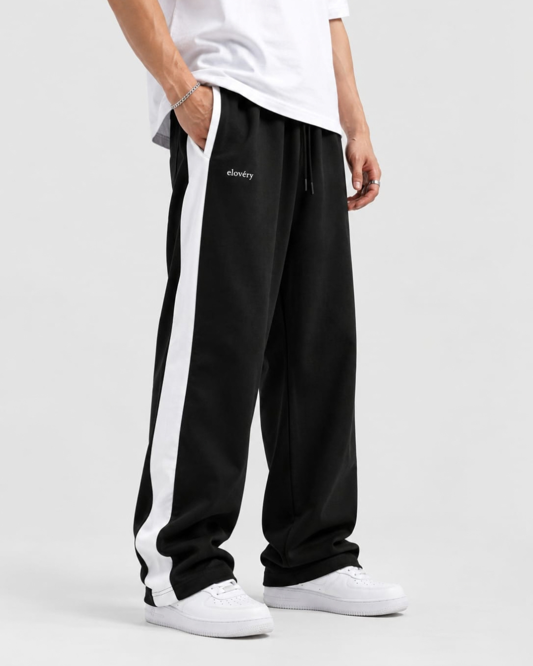Men's Terry Jogger Trousers | Black Side Strip