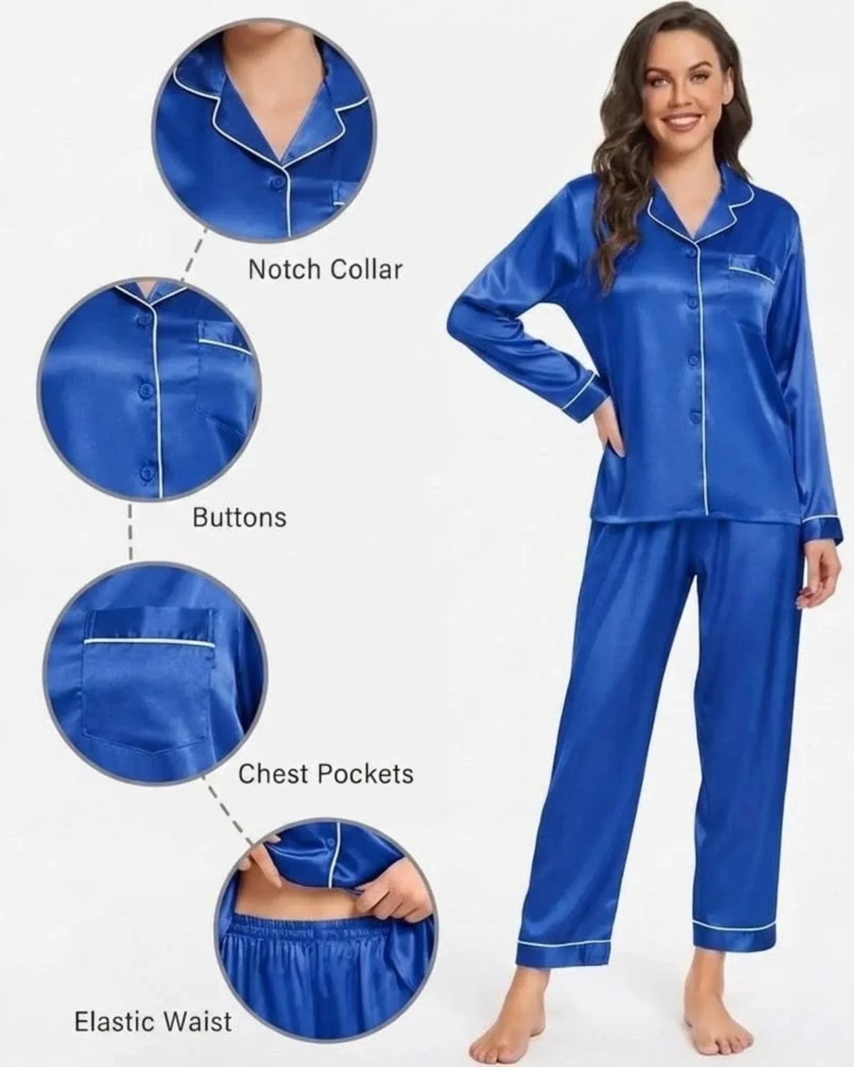 Elovery Silk Nightwear Set for Women | Royal Blue