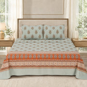 ELOVÉRY Sage Green Printed Cotton Double Bedsheet Set with 2 Pillowcases