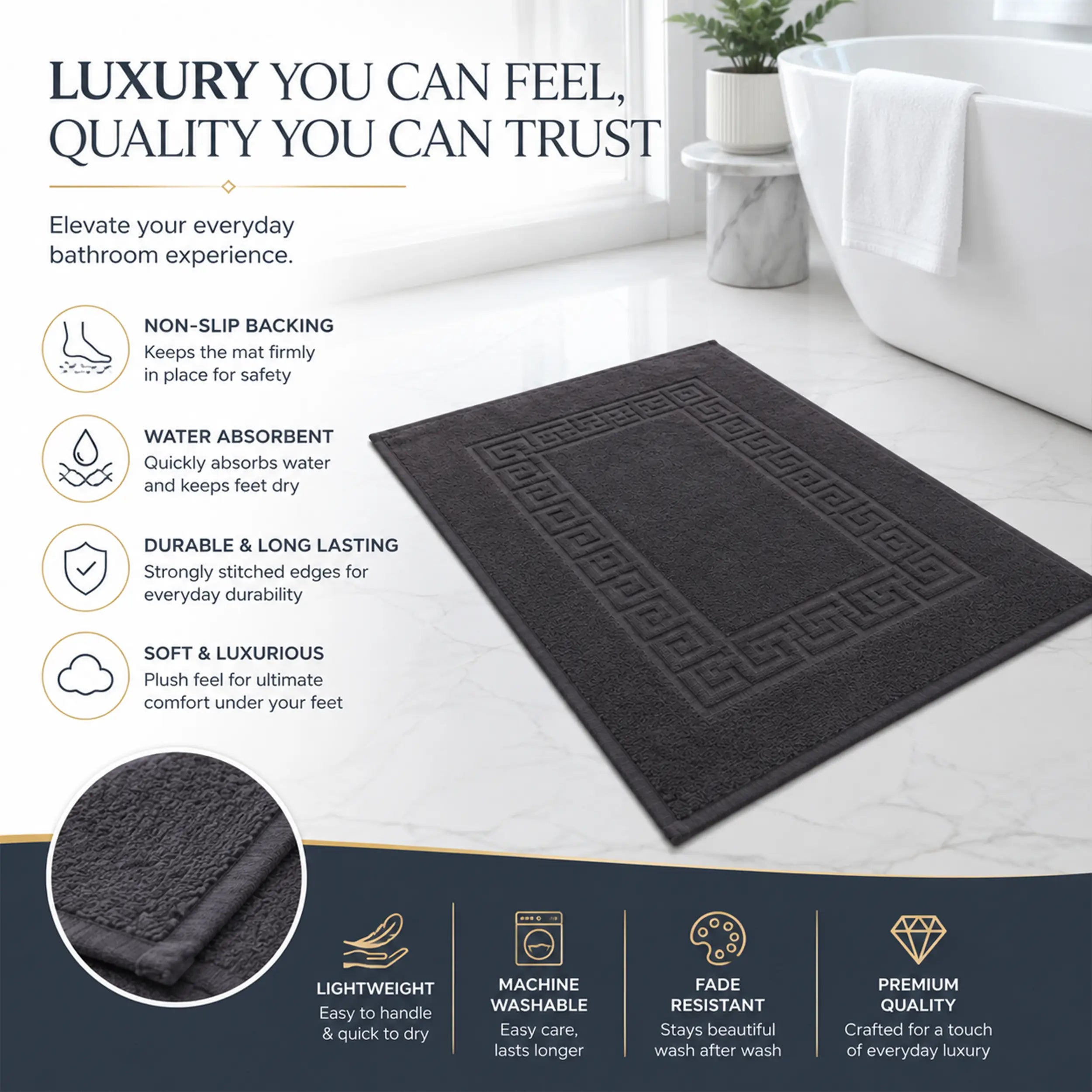 Elovery Black Bath Mat