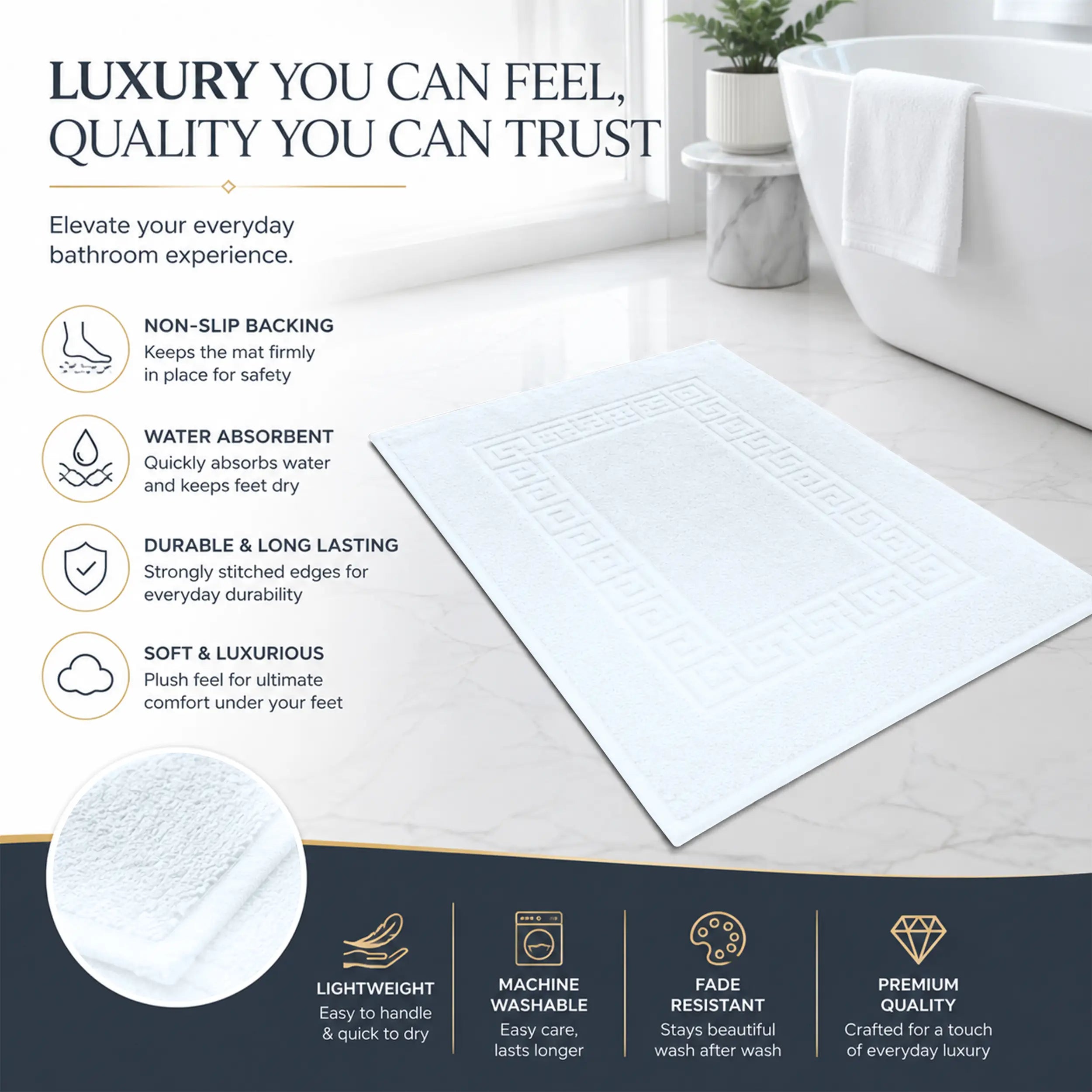 Elovery White Bath Mat