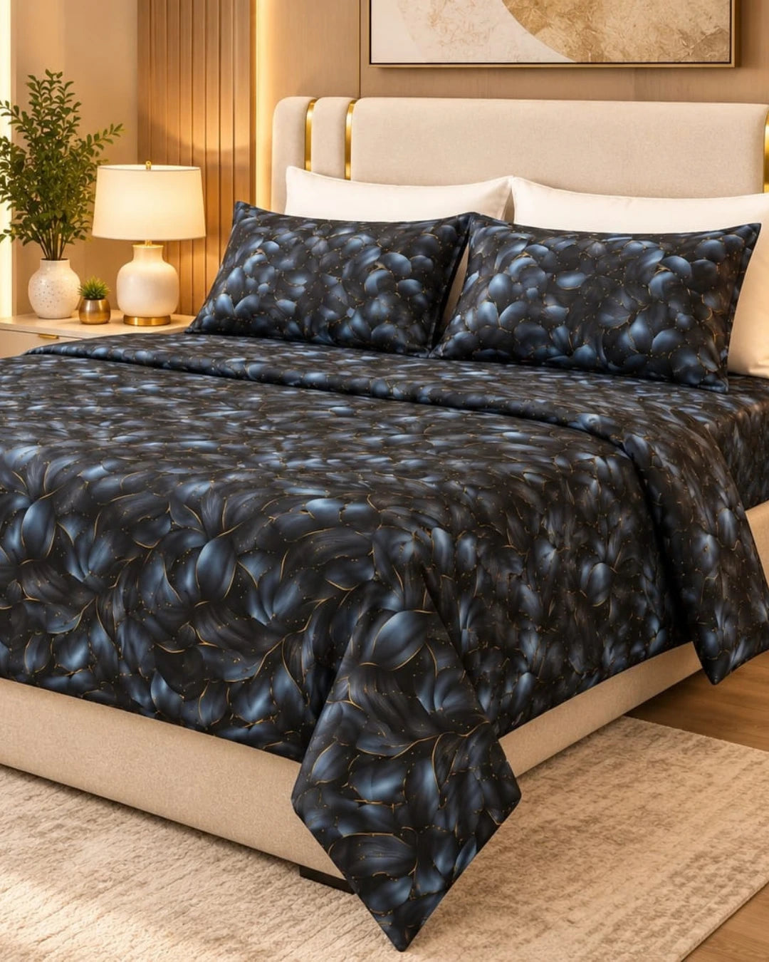 Midnight Petal 3D Bed Sheet Set – 3 Piece