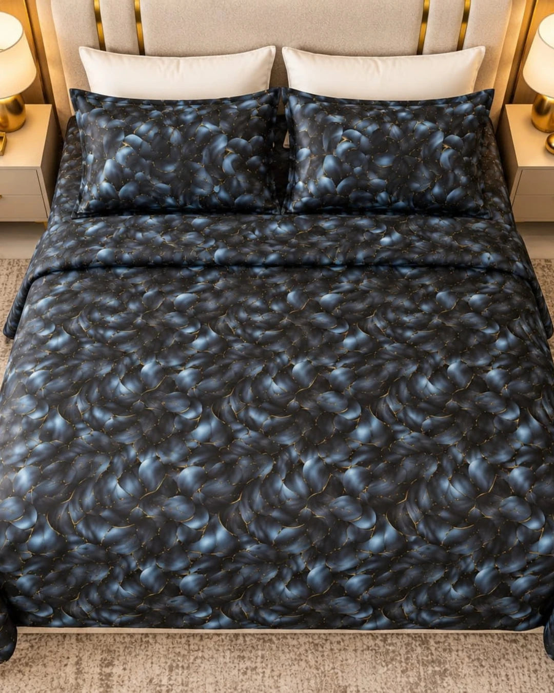 Midnight Petal 3D Bed Sheet Set – 3 Piece