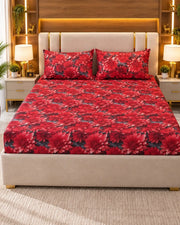 Crimson Bloom 3D Bed Sheet Set – 3 Piece