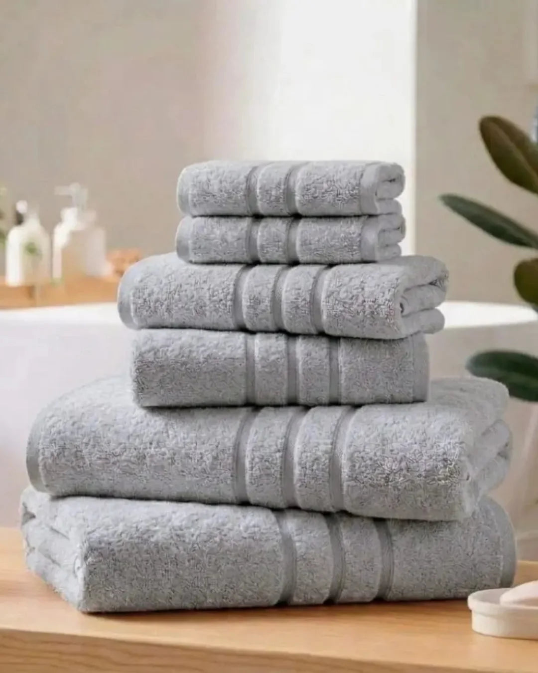 Elovery 6 Pieces Silver Towel Set
