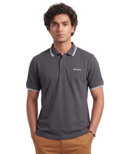 Men’s Grey Rib-Knit Tipped Collar Polo Shirt