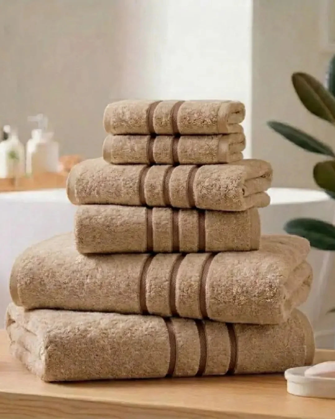 Elovery 6 Pieces Beige Towel Set