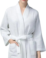 Cotton Waffle Weave Bathrobe – 200 Thread Count Soft & Absorbent Spa Robe