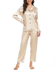 Elovery Beige Silk Satin Nightwear Pajama Set _ Off White