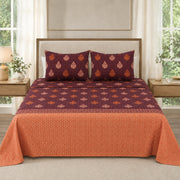 Stunning Red/Orange Combination of Comfort | Pure Cotton Double Bedsheet with 2 Pillowcases | Soft, Breathable Everyday Bedding Set