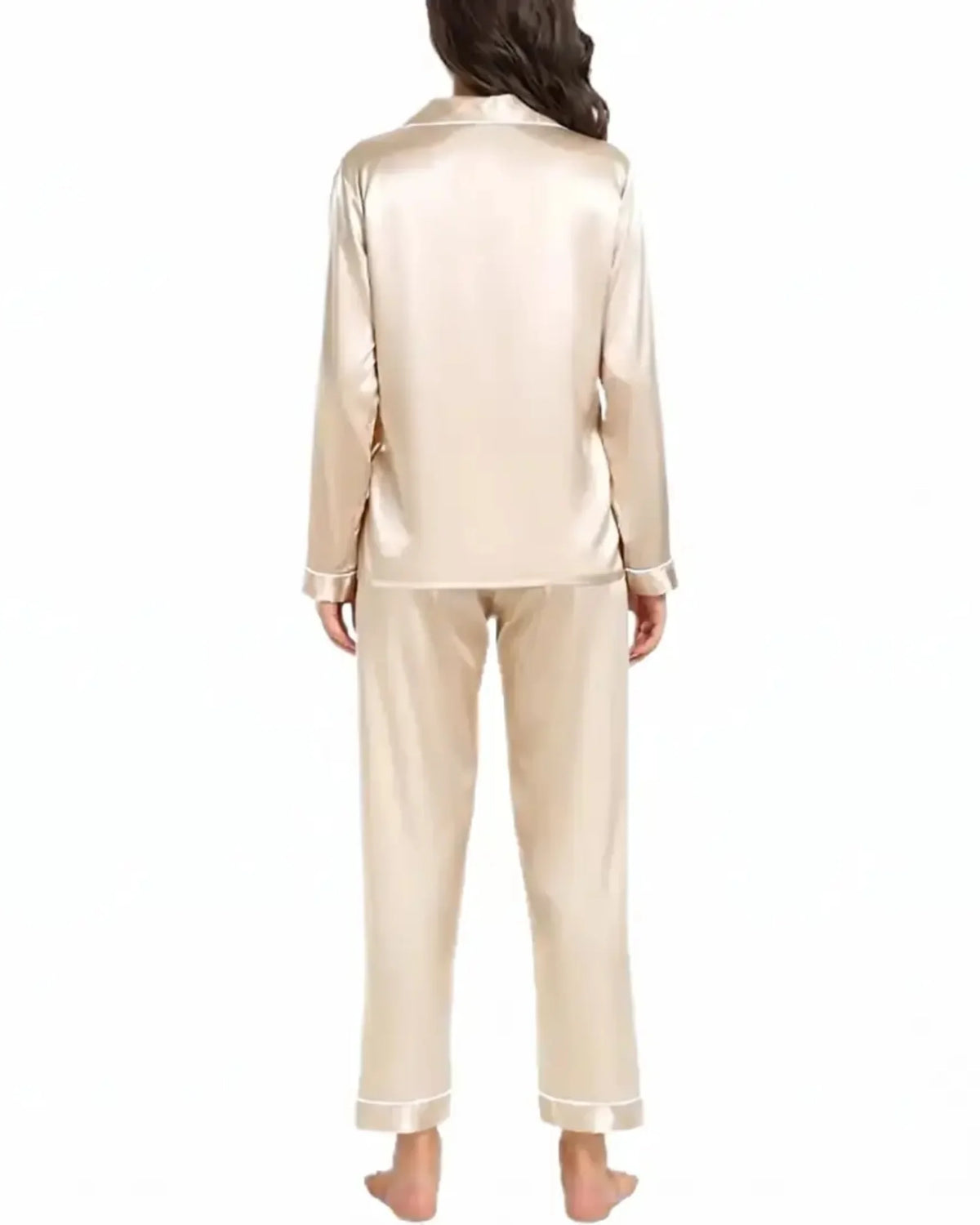 Elovery Beige Silk Satin Nightwear Pajama Set _ Off White