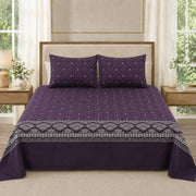 Purple Floral Beautifully Crafted | Pure Cotton Double Bedsheet with 2 Pillowcases