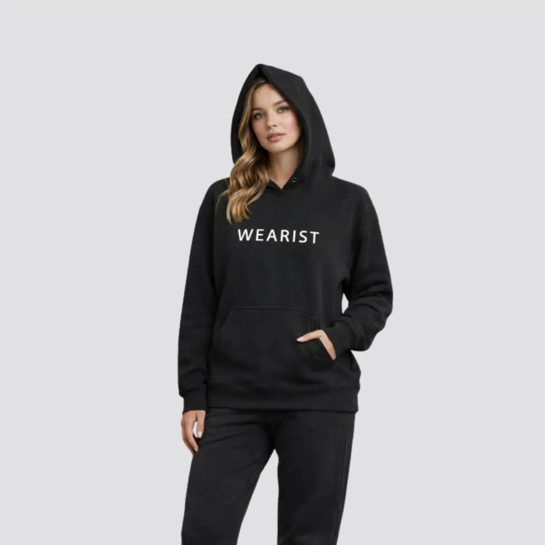 Elovery Women’s Black Hoodie & Jogger Set – Premium Cotton Fleece Loungewear