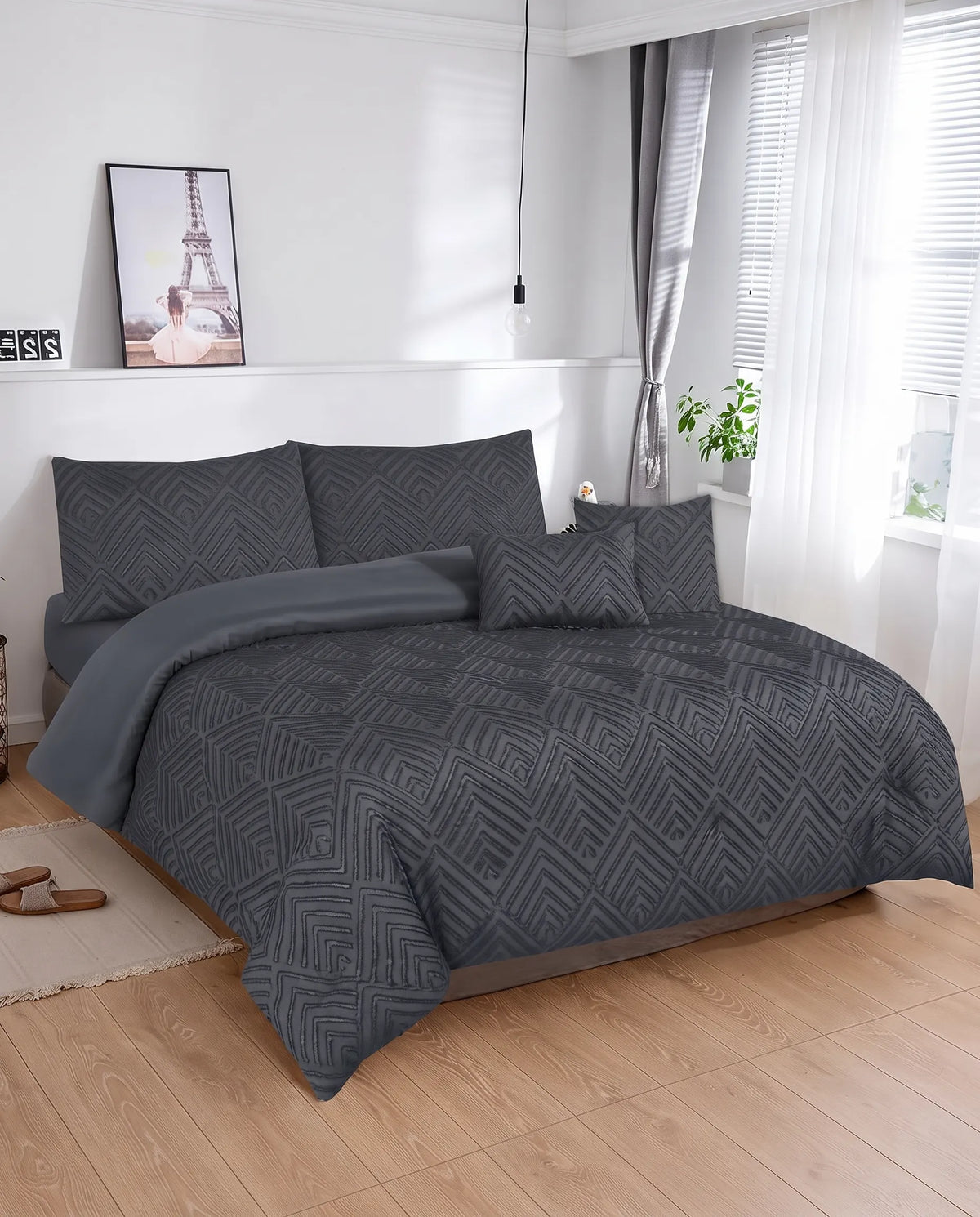 Elovery Black Jacquard 7 Pieces Comforter Set