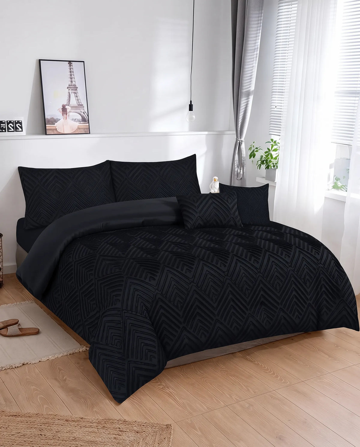 Elovery Black Jacquard 7 Pieces Comforter Set