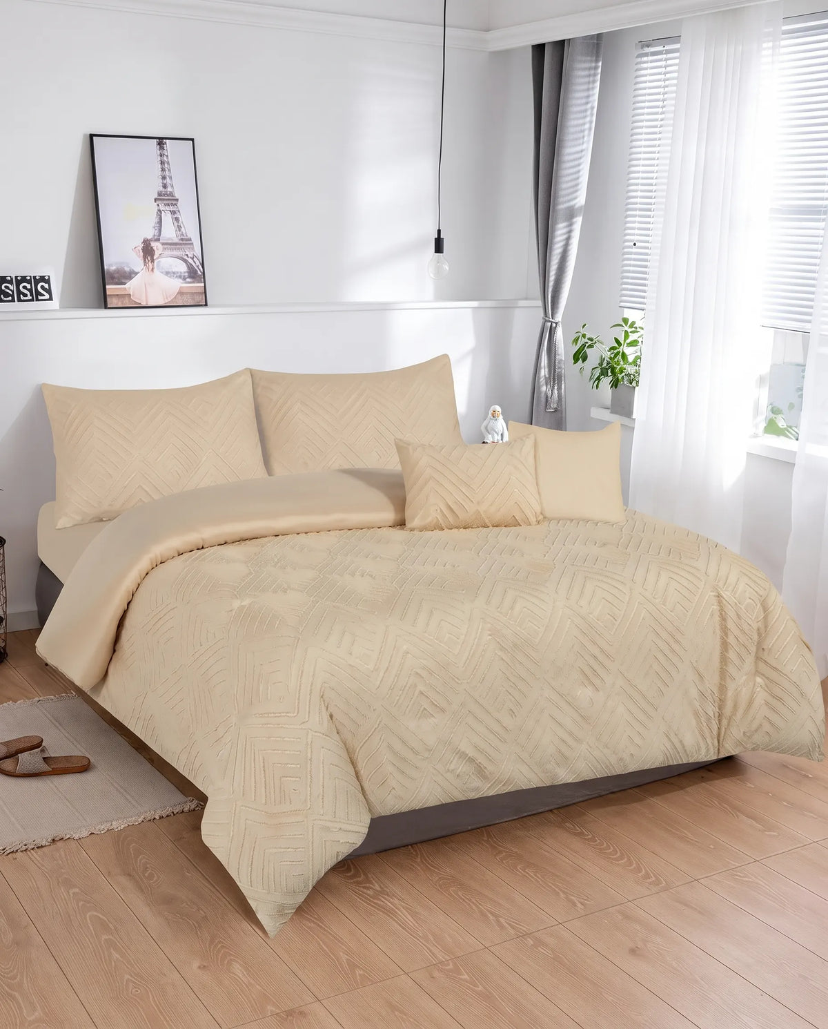 7 Pieces Jacquard Comforter Set beige