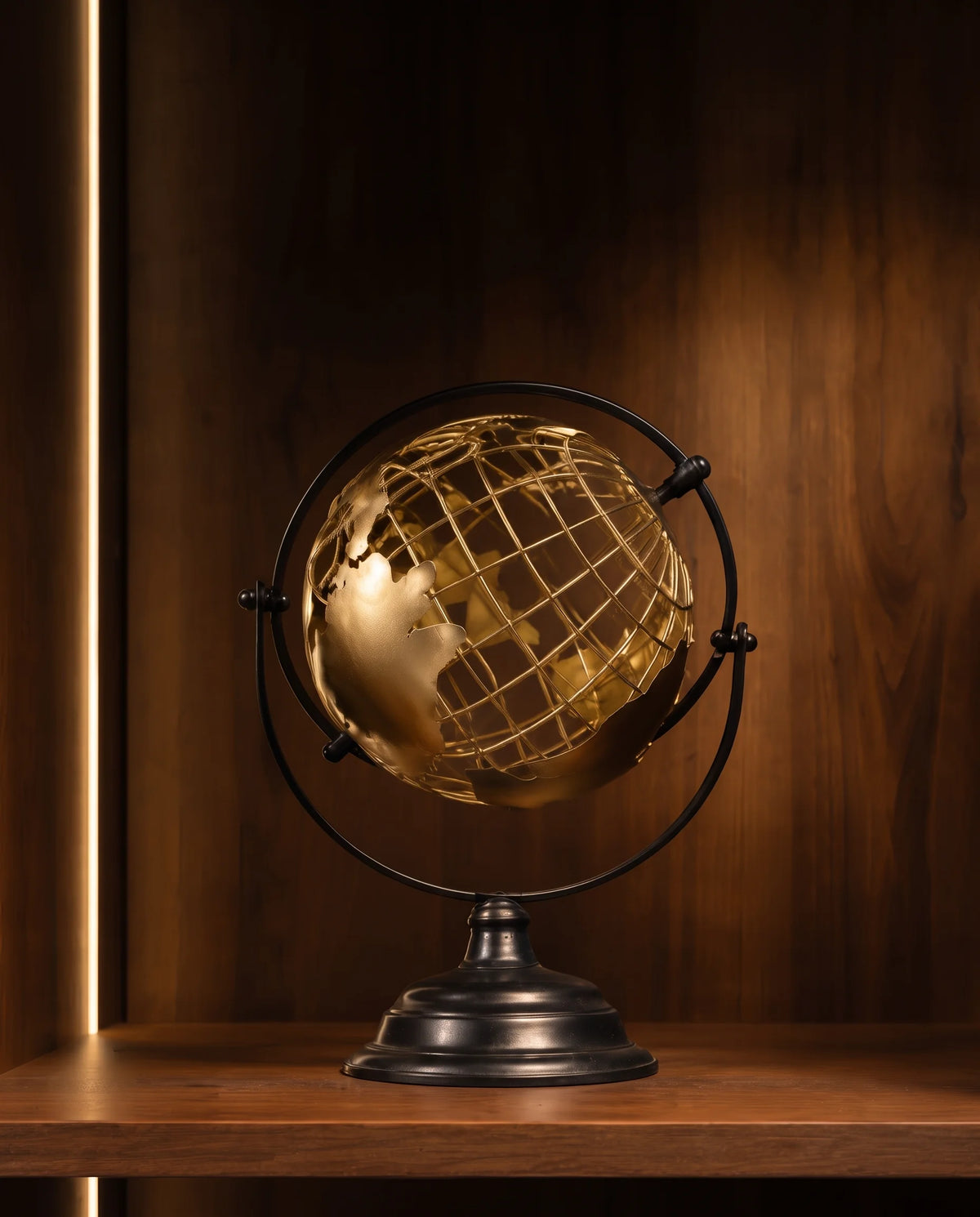 Decorative World Map Showpiece | Gold & Black Metal | Office Desk & Shelf Decor | Gift Item