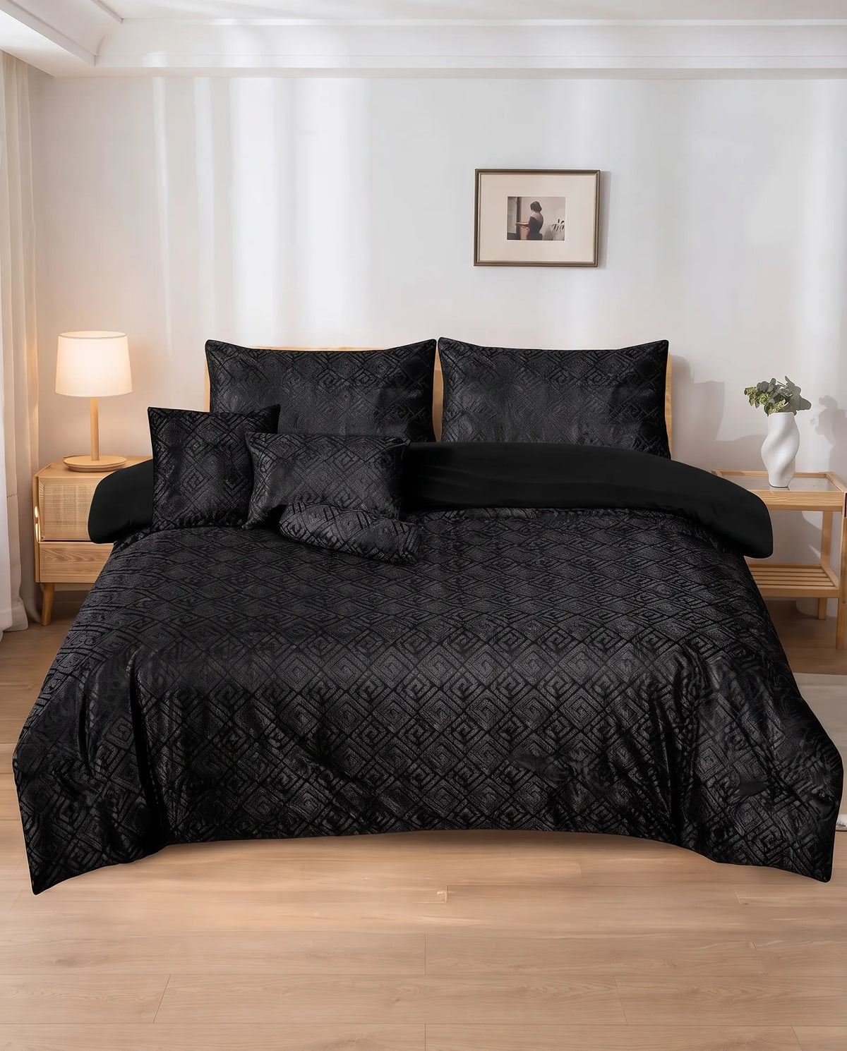 Elovery Black Velvet Jacquard 7-Piece Comforter Set