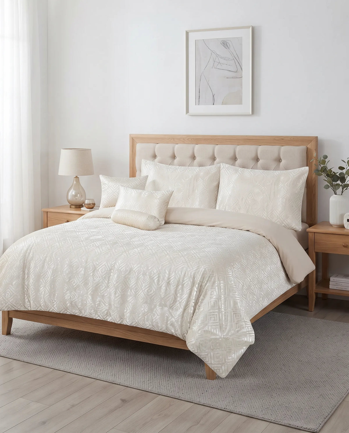 Elovery Cream Velvet Jacquard 7-Piece Comforter Set