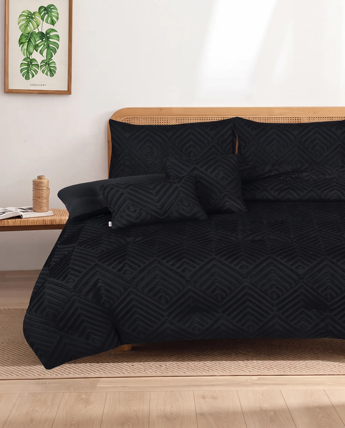Elovery Black Velvet Jacquard 7-Piece Comforter Set