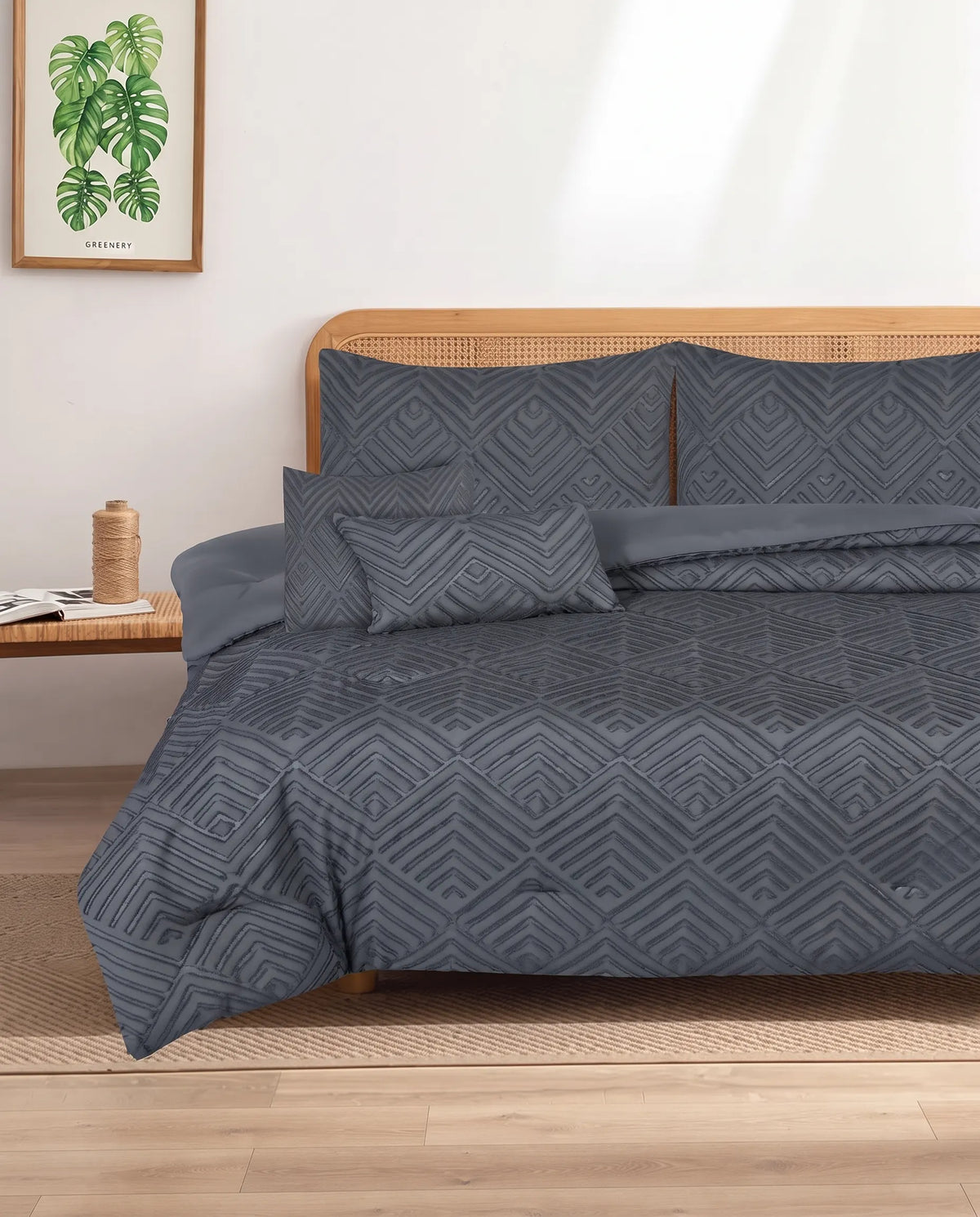 Elovery Dark Grey Velvet Jacquard 7-Piece Comforter Set