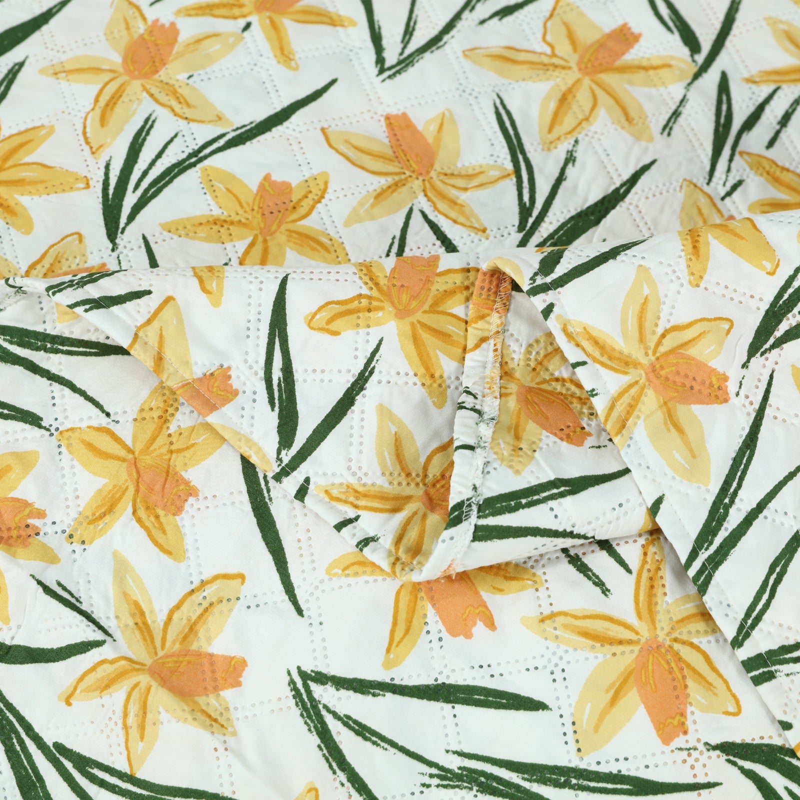 Yellow & Green Floral Quilted Bedspread Set with 2 Pillow Covers