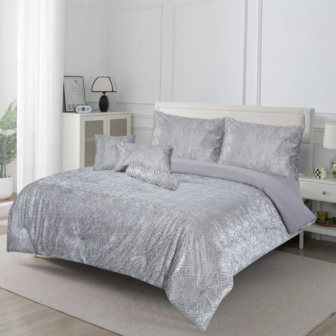 Elovery Silver Jacquard 7-Piece Comforter Set