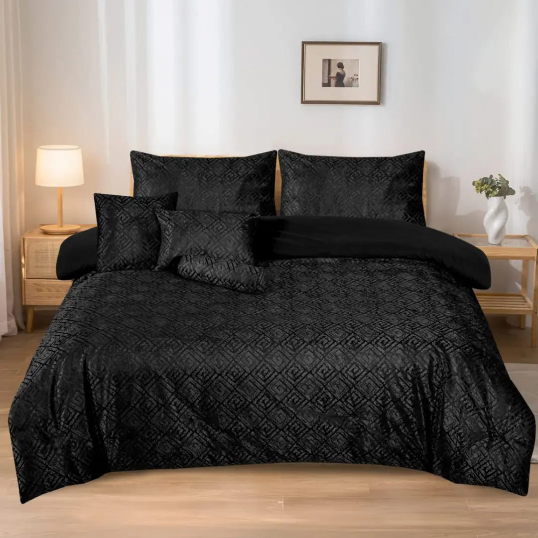 Elovery Black Jacquard 7-Piece Comforter Set