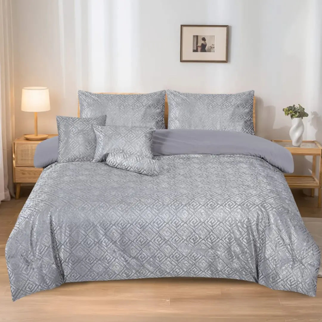 Elovery Silver Jacquard 7-Piece Comforter Set